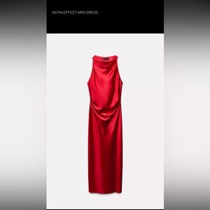 NWT Zara Red Satin Effect Midi Dress